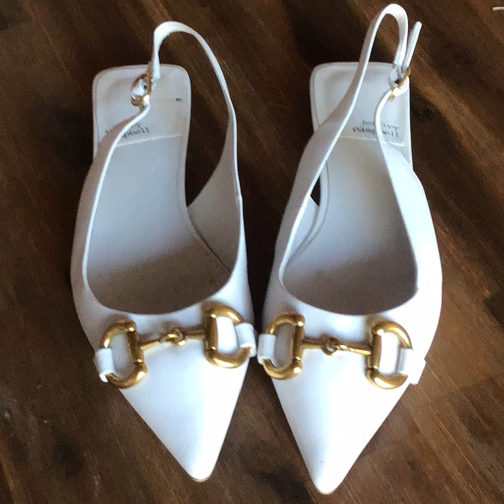 Jeffrey Campbell White Flats with Gold Buckles